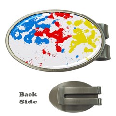 Paint Splatter Digitally Created Blue Red And Yellow Splattering Of Paint On A White Background Money Clips (oval)  by Nexatart