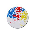 Paint Splatter Digitally Created Blue Red And Yellow Splattering Of Paint On A White Background Rubber Coaster (Round)  Front