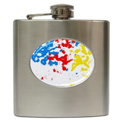 Paint Splatter Digitally Created Blue Red And Yellow Splattering Of Paint On A White Background Hip Flask (6 Oz) by Nexatart