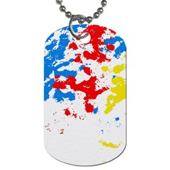 Paint Splatter Digitally Created Blue Red And Yellow Splattering Of Paint On A White Background Dog Tag (two Sides) by Nexatart