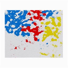 Paint Splatter Digitally Created Blue Red And Yellow Splattering Of Paint On A White Background Small Glasses Cloth by Nexatart