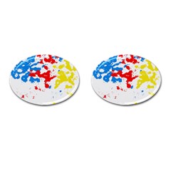 Paint Splatter Digitally Created Blue Red And Yellow Splattering Of Paint On A White Background Cufflinks (oval) by Nexatart