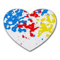 Paint Splatter Digitally Created Blue Red And Yellow Splattering Of Paint On A White Background Heart Mousepads by Nexatart