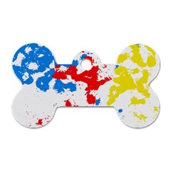 Paint Splatter Digitally Created Blue Red And Yellow Splattering Of Paint On A White Background Dog Tag Bone (one Side) by Nexatart