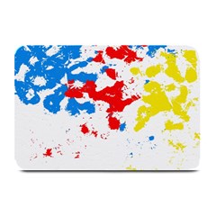 Paint Splatter Digitally Created Blue Red And Yellow Splattering Of Paint On A White Background Plate Mats by Nexatart