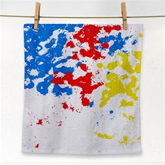 Paint Splatter Digitally Created Blue Red And Yellow Splattering Of Paint On A White Background Face Towel by Nexatart