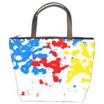 Paint Splatter Digitally Created Blue Red And Yellow Splattering Of Paint On A White Background Bucket Bags Front