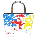 Paint Splatter Digitally Created Blue Red And Yellow Splattering Of Paint On A White Background Bucket Bags Back