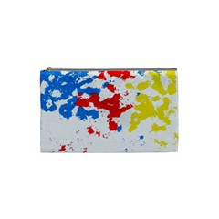 Paint Splatter Digitally Created Blue Red And Yellow Splattering Of Paint On A White Background Cosmetic Bag (small)  by Nexatart