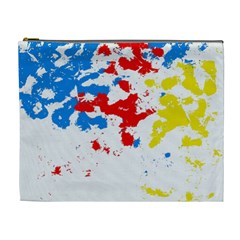 Paint Splatter Digitally Created Blue Red And Yellow Splattering Of Paint On A White Background Cosmetic Bag (xl) by Nexatart