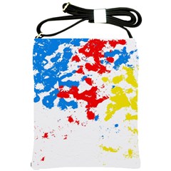 Paint Splatter Digitally Created Blue Red And Yellow Splattering Of Paint On A White Background Shoulder Sling Bags by Nexatart