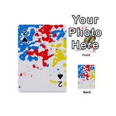 Paint Splatter Digitally Created Blue Red And Yellow Splattering Of Paint On A White Background Playing Cards 54 (mini)  by Nexatart