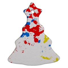 Paint Splatter Digitally Created Blue Red And Yellow Splattering Of Paint On A White Background Ornament (christmas Tree)  by Nexatart