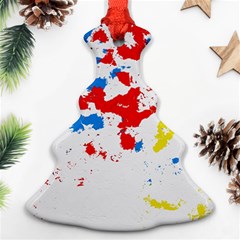 Paint Splatter Digitally Created Blue Red And Yellow Splattering Of Paint On A White Background Christmas Tree Ornament (two Sides) by Nexatart