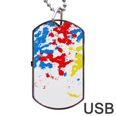 Paint Splatter Digitally Created Blue Red And Yellow Splattering Of Paint On A White Background Dog Tag Usb Flash (two Sides) by Nexatart