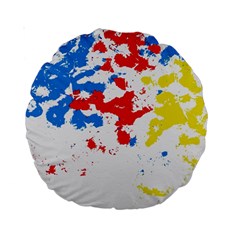 Paint Splatter Digitally Created Blue Red And Yellow Splattering Of Paint On A White Background Standard 15  Premium Round Cushions by Nexatart