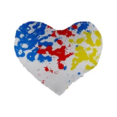 Paint Splatter Digitally Created Blue Red And Yellow Splattering Of Paint On A White Background Standard 16  Premium Heart Shape Cushions