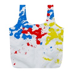 Paint Splatter Digitally Created Blue Red And Yellow Splattering Of Paint On A White Background Full Print Recycle Bags (l)  by Nexatart