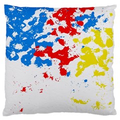 Paint Splatter Digitally Created Blue Red And Yellow Splattering Of Paint On A White Background Large Flano Cushion Case (two Sides) by Nexatart