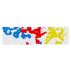 Paint Splatter Digitally Created Blue Red And Yellow Splattering Of Paint On A White Background Satin Scarf (oblong) by Nexatart