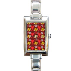 Digitally Created Seamless Love Heart Pattern Rectangle Italian Charm Watch by Nexatart