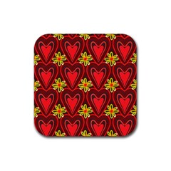 Digitally Created Seamless Love Heart Pattern Rubber Coaster (square)  by Nexatart