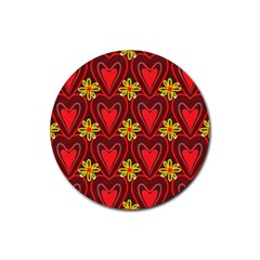 Digitally Created Seamless Love Heart Pattern Rubber Coaster (round)  by Nexatart