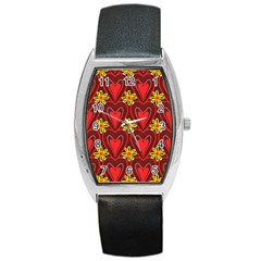 Digitally Created Seamless Love Heart Pattern Barrel Style Metal Watch by Nexatart