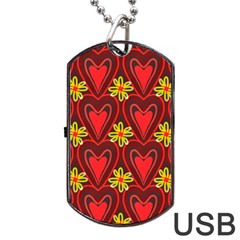 Digitally Created Seamless Love Heart Pattern Dog Tag Usb Flash (one Side) by Nexatart