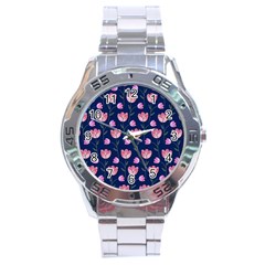 Watercolour Flower Pattern Stainless Steel Analogue Watch