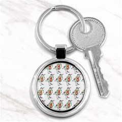 Floral Birds Wallpaper Pattern On White Background Key Chains (round)  by Nexatart