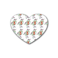 Floral Birds Wallpaper Pattern On White Background Rubber Coaster (heart)  by Nexatart