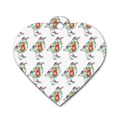 Floral Birds Wallpaper Pattern On White Background Dog Tag Heart (two Sides)