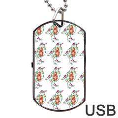 Floral Birds Wallpaper Pattern On White Background Dog Tag Usb Flash (one Side) by Nexatart