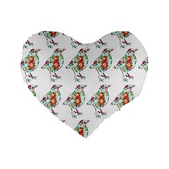 Floral Birds Wallpaper Pattern On White Background Standard 16  Premium Heart Shape Cushions by Nexatart