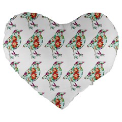 Floral Birds Wallpaper Pattern On White Background Large 19  Premium Heart Shape Cushions by Nexatart