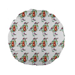 Floral Birds Wallpaper Pattern On White Background Standard 15  Premium Flano Round Cushions by Nexatart