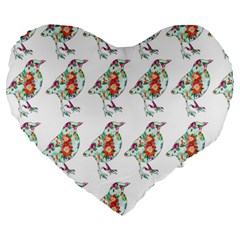 Floral Birds Wallpaper Pattern On White Background Large 19  Premium Flano Heart Shape Cushions by Nexatart