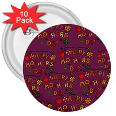 Happy Mothers Day Text Tiling Pattern 3  Buttons (10 Pack)  by Nexatart