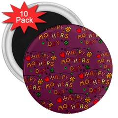 Happy Mothers Day Text Tiling Pattern 3  Magnets (10 Pack)  by Nexatart