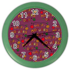 Happy Mothers Day Text Tiling Pattern Color Wall Clocks by Nexatart