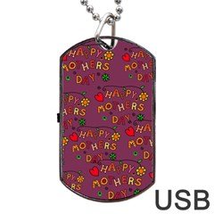 Happy Mothers Day Text Tiling Pattern Dog Tag Usb Flash (two Sides) by Nexatart