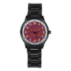 Happy Mothers Day Text Tiling Pattern Stainless Steel Round Watch by Nexatart