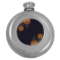 Floral Roses Seamless Pattern Vector Background Round Hip Flask (5 oz)