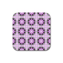 Pretty Pink Floral Purple Seamless Wallpaper Background Rubber Square Coaster (4 Pack)  by Nexatart