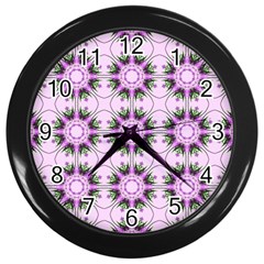 Pretty Pink Floral Purple Seamless Wallpaper Background Wall Clocks (black) by Nexatart