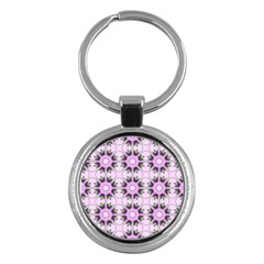 Pretty Pink Floral Purple Seamless Wallpaper Background Key Chains (round)  by Nexatart