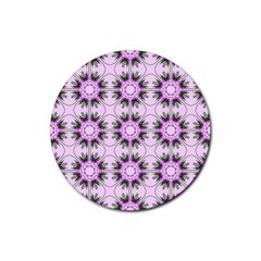 Pretty Pink Floral Purple Seamless Wallpaper Background Rubber Round Coaster (4 Pack) 