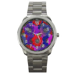 Colorful Background Of Multi Color Floral Pattern Sport Metal Watch by Nexatart