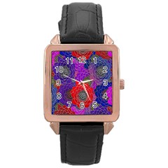 Colorful Background Of Multi Color Floral Pattern Rose Gold Leather Watch  by Nexatart